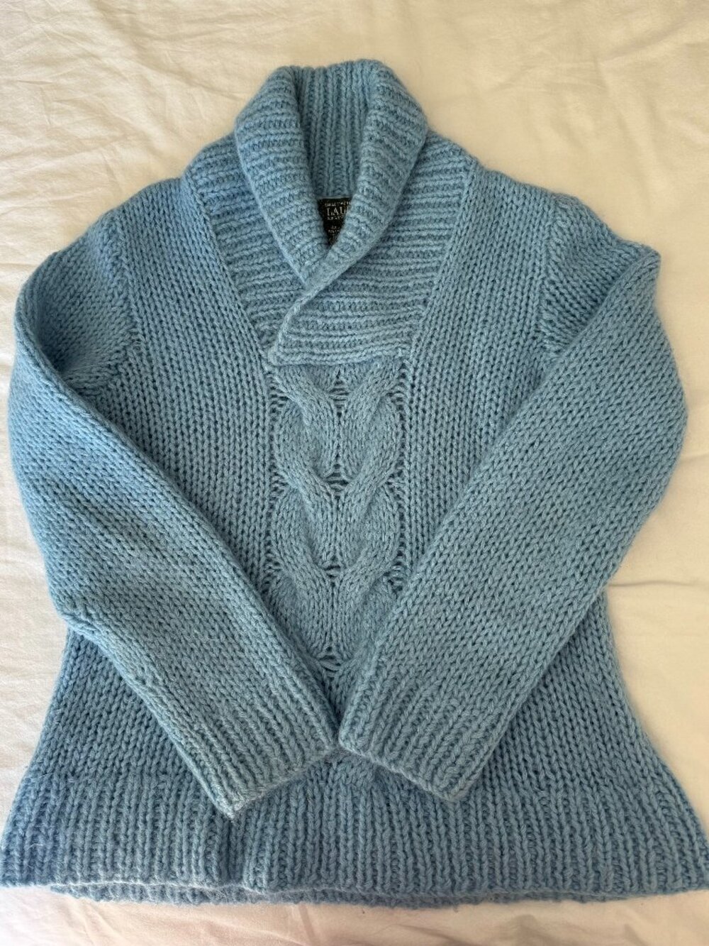Lauren Ralph Lauren Cable Knit Sweater Blue Shawl Collar Size S